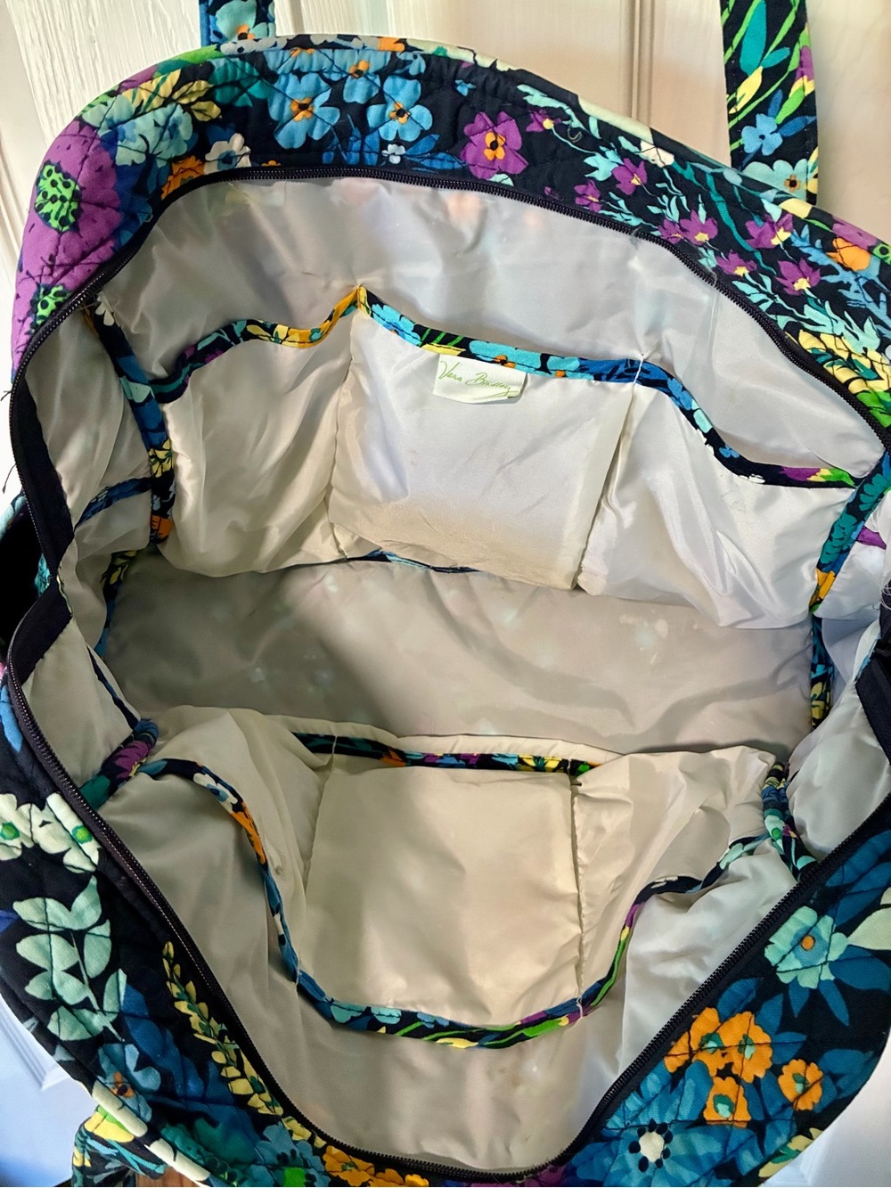 Vera Bradley Navy Quilted Floral Diaper Bag with Aqua & Orange Accents - Picture 5 of 8